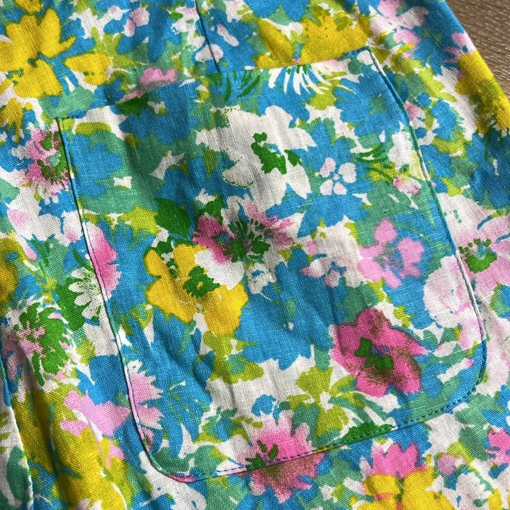 ZARA Blue Floral Linen Blend Mini Flare Cropped Trouser Pant 4